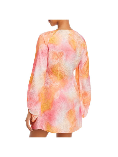 ART DEALER Womens Pink Pleated Darted Tie Long Sleeve Surplice Neckline Mini Evening Wrap Dress S