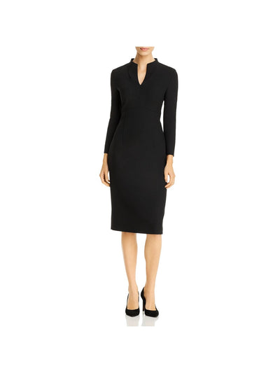 BOSS Womens Black Zippered Fitted Crepe Long Sleeve Split Below The Knee Formal Sheath Dress 16