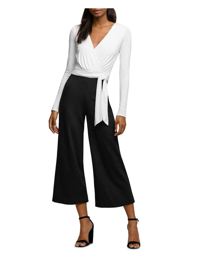BAILEY44 Womens White Belted Long Sleeve V Neck Evening Wide Leg Jumpsuit L