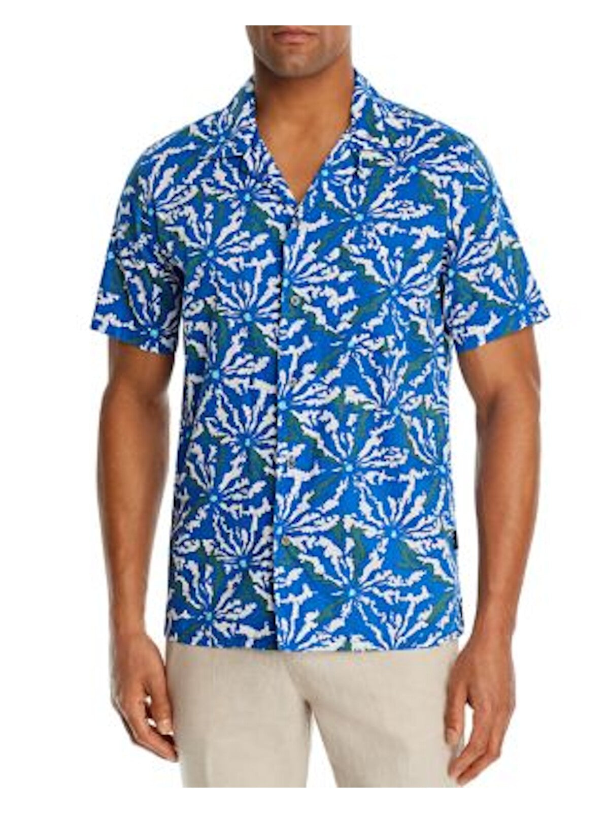 John Varvatos Mens Blue Floral Short Sleeve Button Down Casual Shirt M