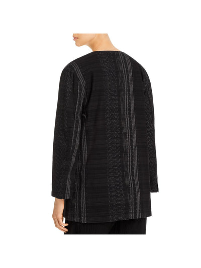 EILEEN FISHER Womens Black Pocketed Textured Printed Long Sleeve Off Shoulder Wear To Work Blazer Jacket M