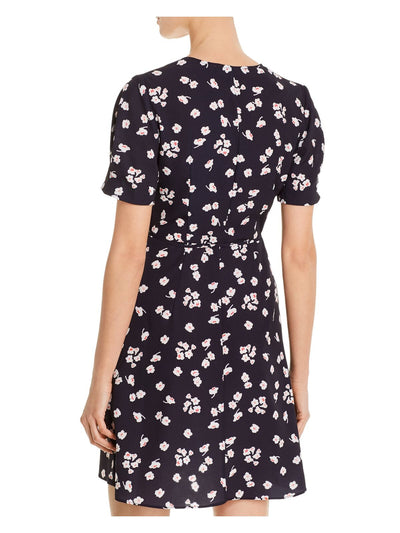 FRENCH CONNECTION Womens Black Floral Short Sleeve V Neck Short Wrap Dress 8