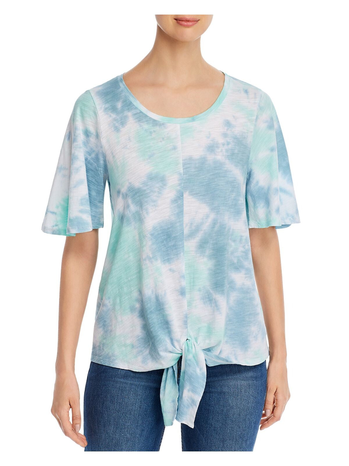 CUPIO BLUSH Womens Blue Tie Dye Short Sleeve Scoop Neck Top L