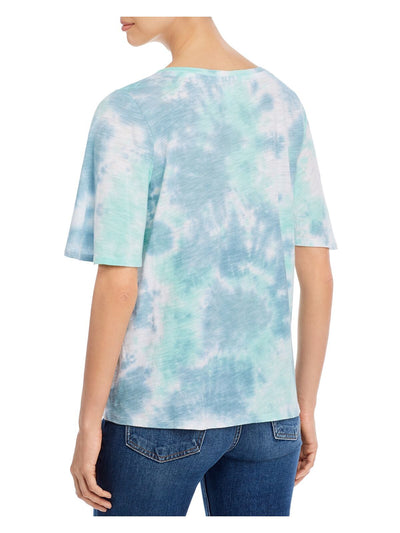 CUPIO BLUSH Womens Blue Tie Dye Short Sleeve Scoop Neck Top L