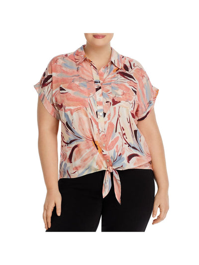 CUPIO BLUSH Womens Pocketed Short Sleeve Button Up Top