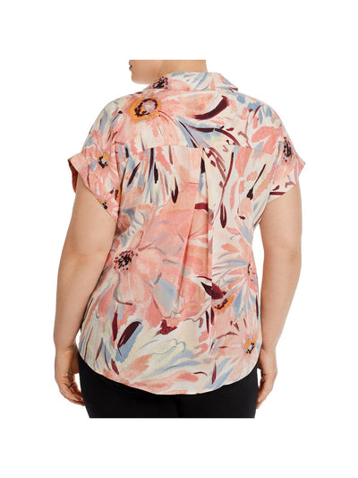 CUPIO BLUSH Womens Pocketed Short Sleeve Button Up Top