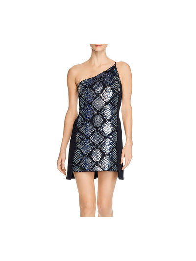 DAVID KOMA Womens Black Zippered Ruffled Lined Sleeveless Asymmetrical Neckline Short Cocktail Fit + Flare Dress 8