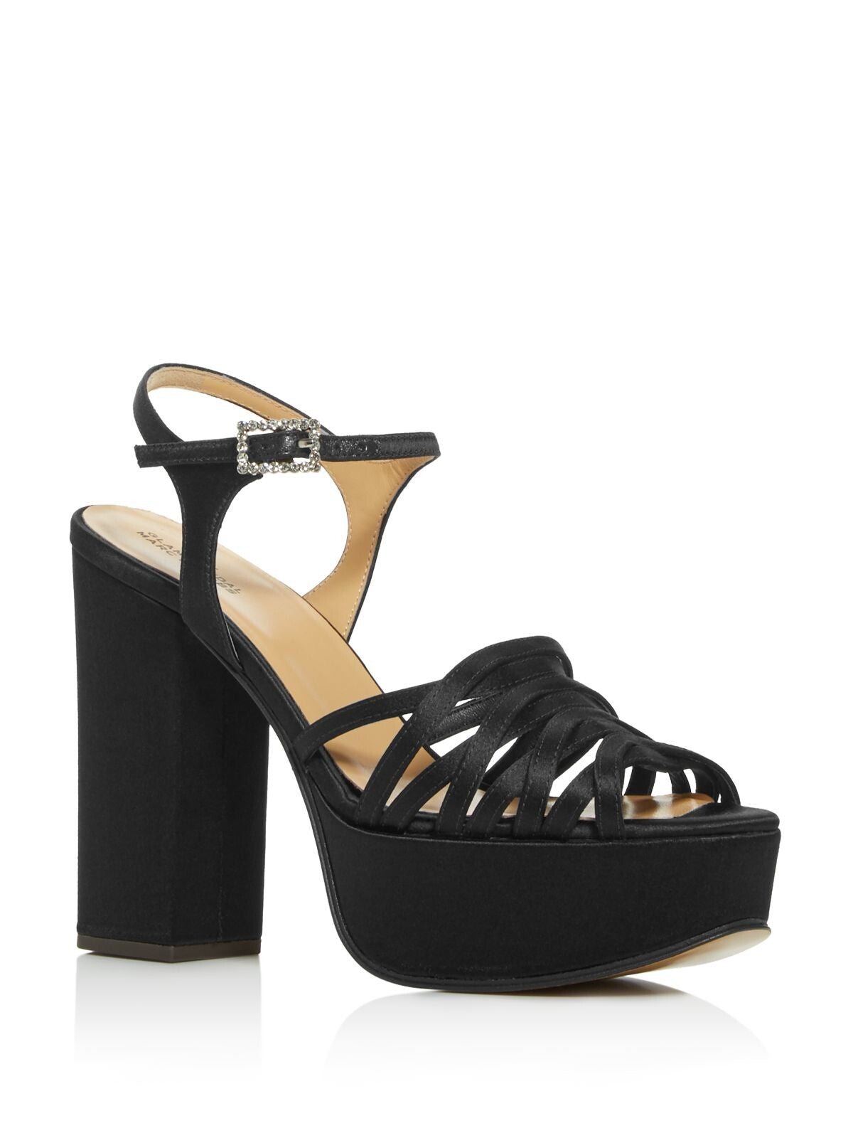 MARC JACOBS Womens Black 1-1/2" Platform Strappy Rhinestone The Gram Round Toe Block Heel Buckle Dress Heeled Sandal 37.5