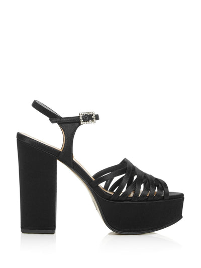 MARC JACOBS Womens Black 1-1/2" Platform Strappy Rhinestone The Gram Round Toe Block Heel Buckle Dress Heeled Sandal 40