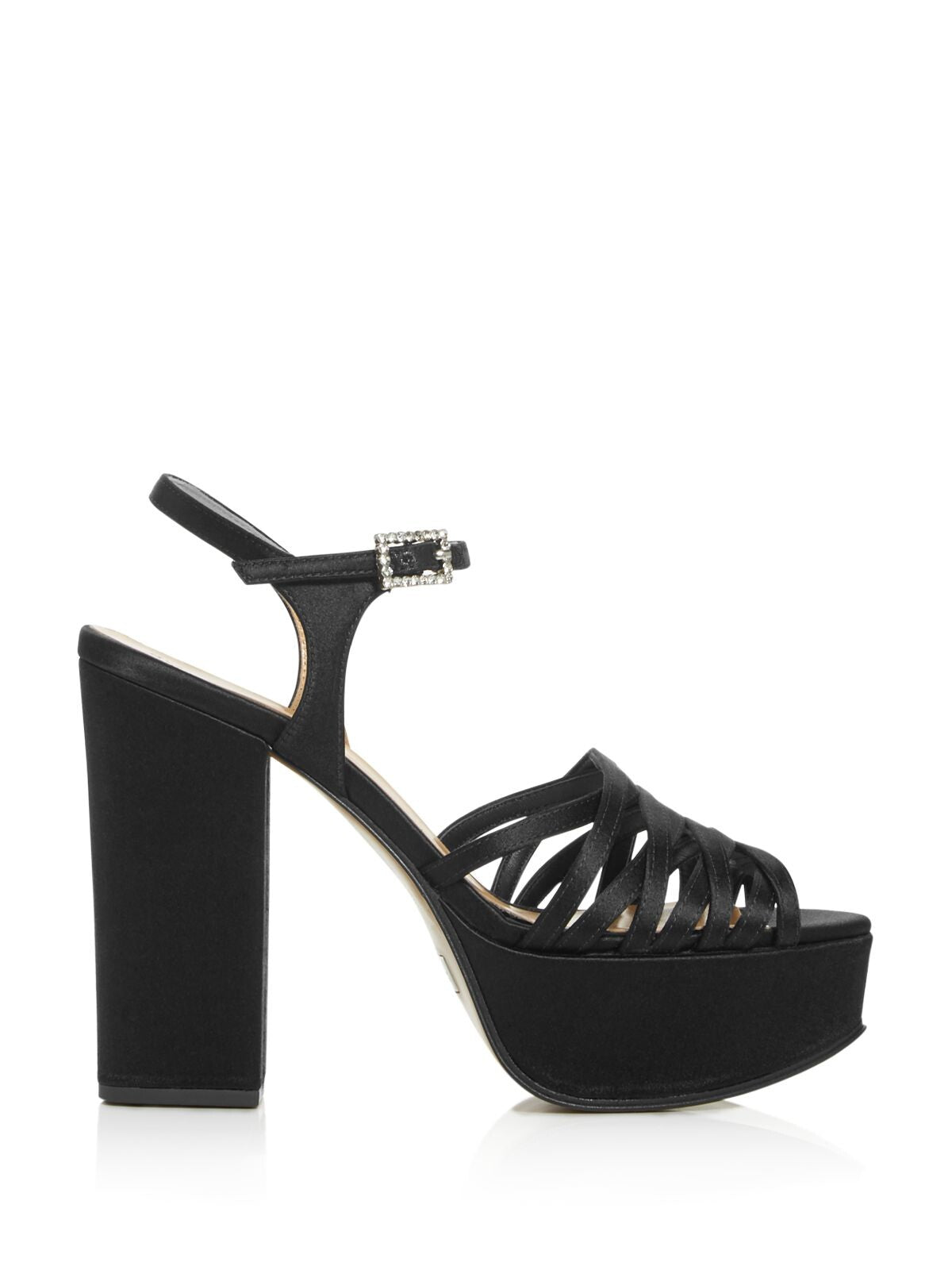 MARC JACOBS Womens Black 1-1/2" Platform Strappy Rhinestone The Gram Round Toe Block Heel Buckle Dress Heeled Sandal 39.5