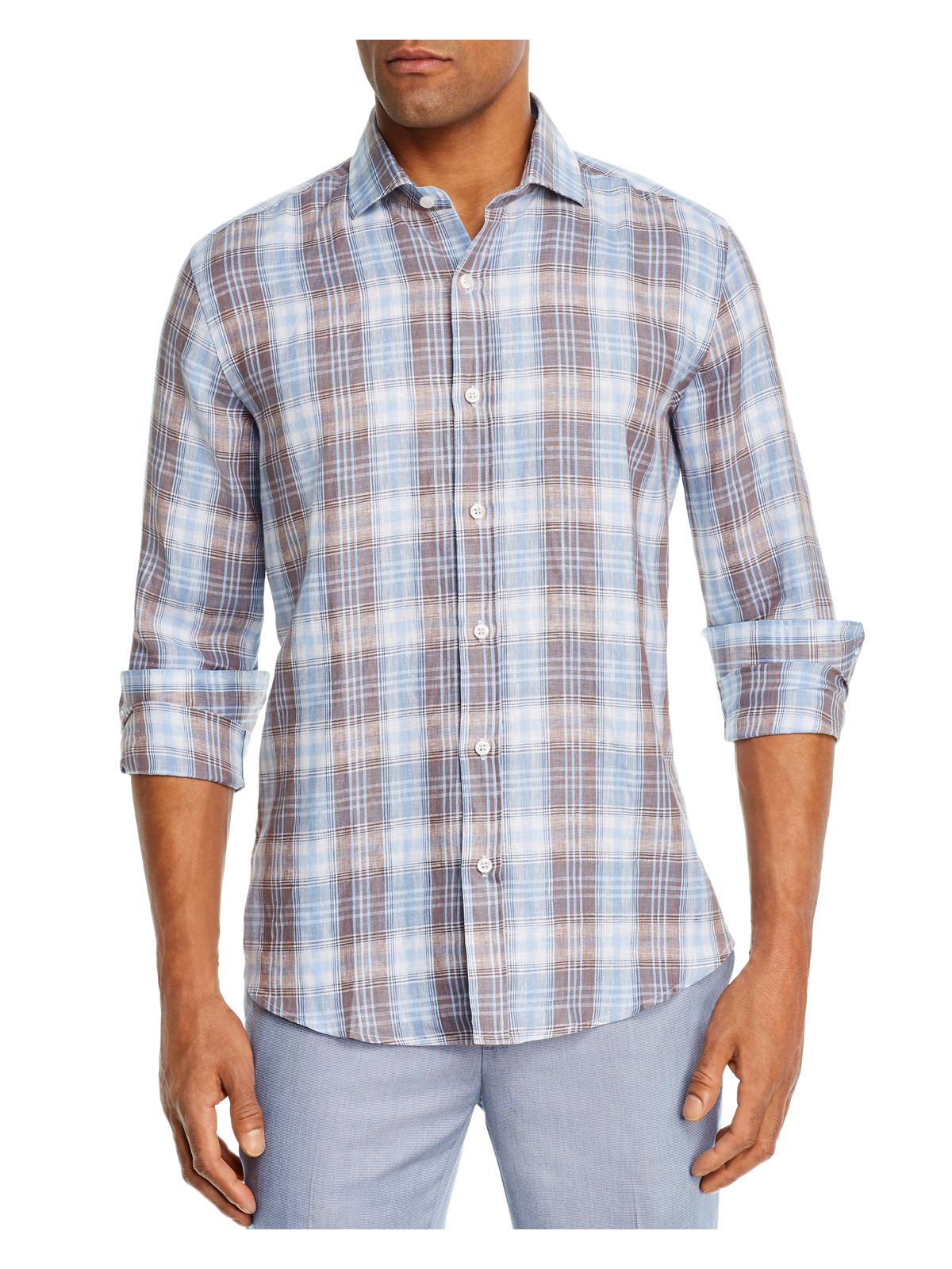 DYLAN GRAY Mens Light Blue Plaid Long Sleeve Button Down Casual Shirt M