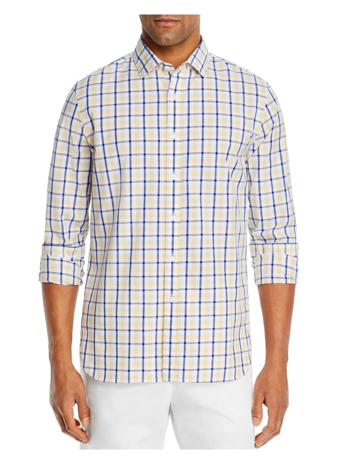 The Mens store Mens Yellow Tartan Plaid Classic Fit Button Down Casual Shirt L