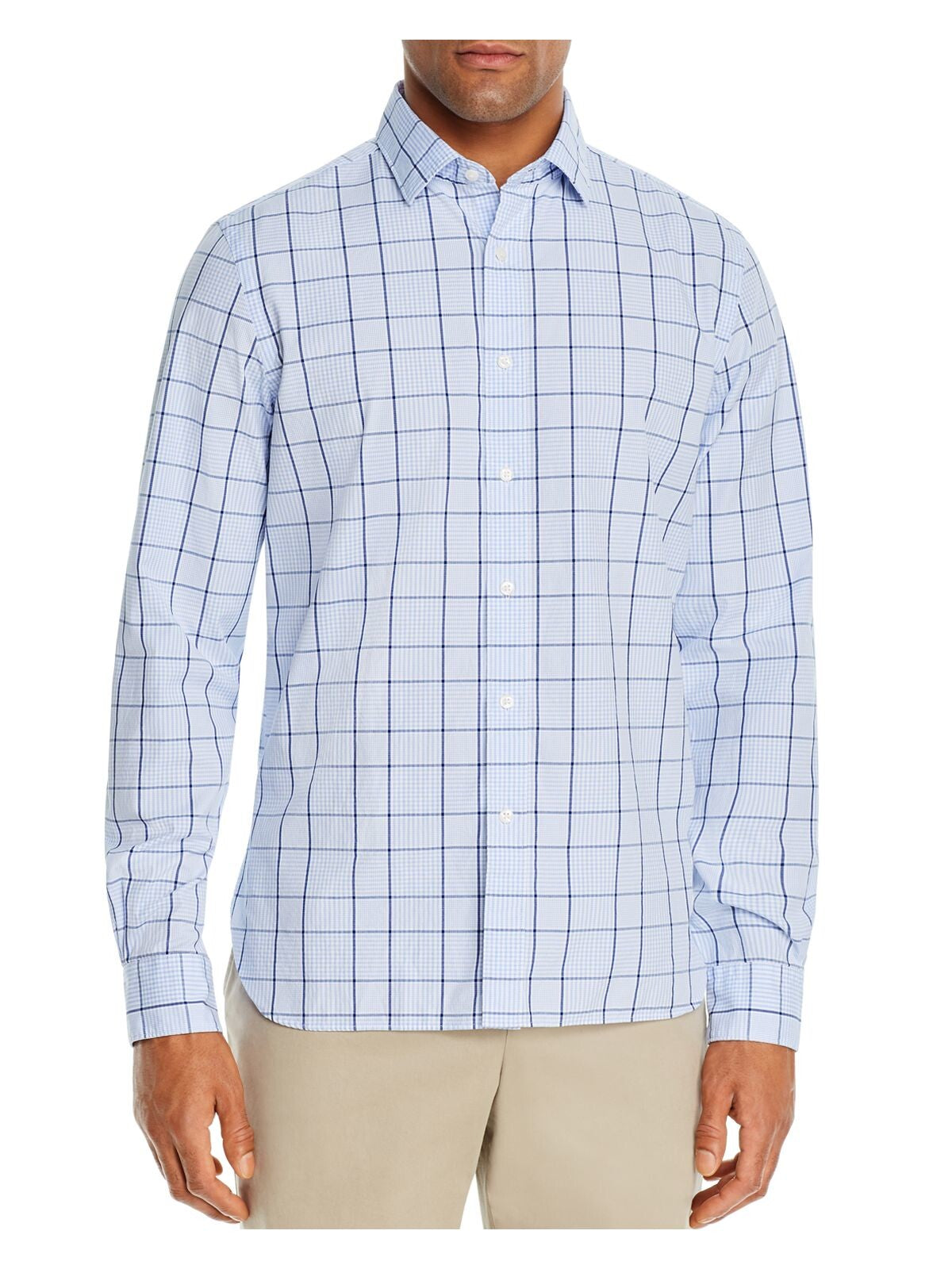 The Mens store Mens Blue Plaid Long Sleeve Collared Classic Fit Button Down Shirt 2XL