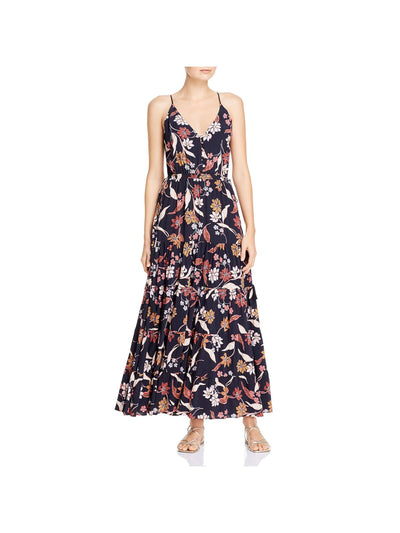 DOLAN Womens Spaghetti Strap V Neck Maxi Drawstring Waist Tiered Fit + Flare Dress