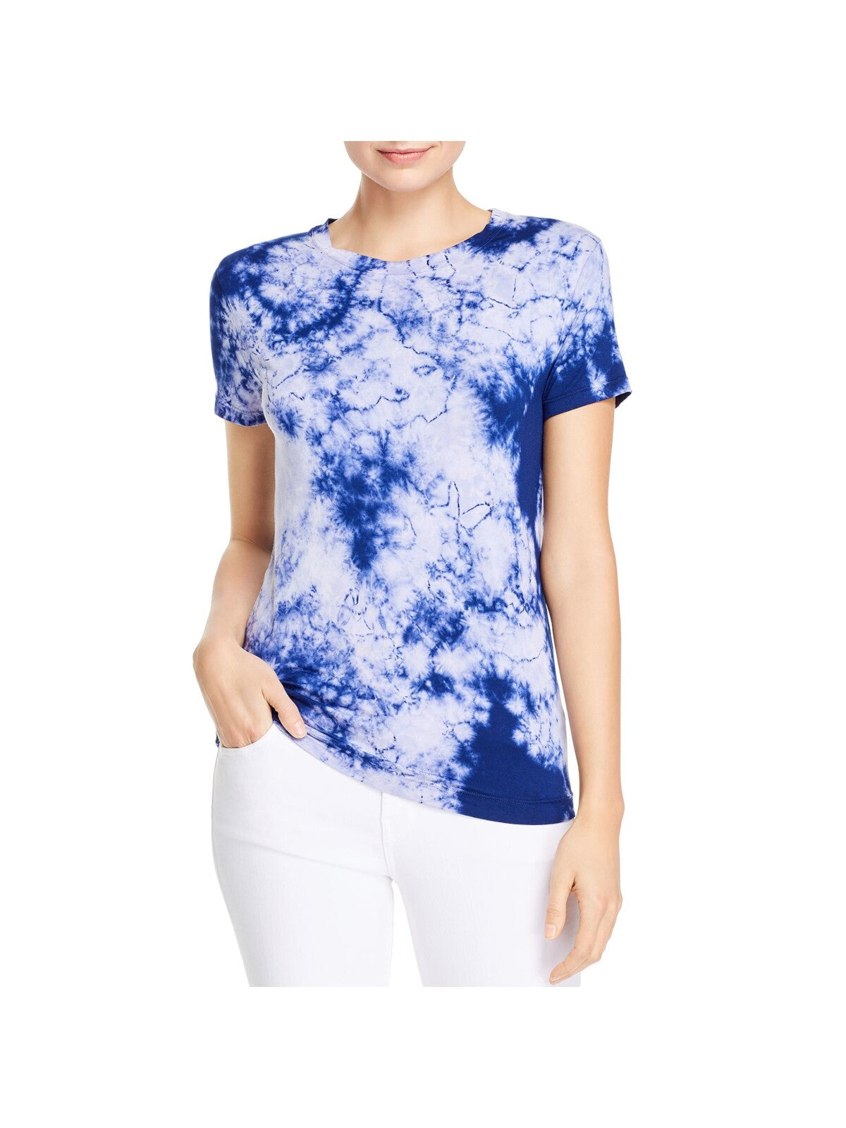 DOLAN Womens Navy Stretch Tie Dye Short Sleeve Crew Neck T-Shirt XS