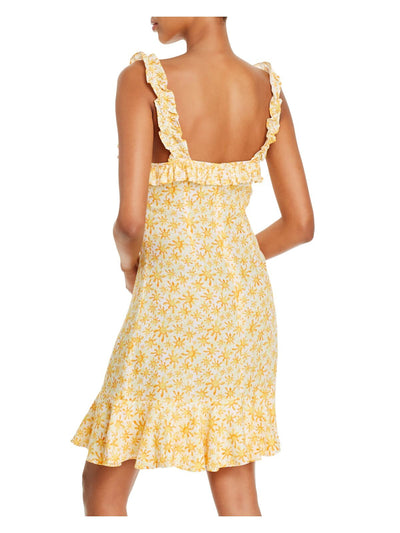 ALL THINGS MOCHI Womens Yellow Ruffled Tie Sleeveless Square Neck Above The Knee Shift Dress XL