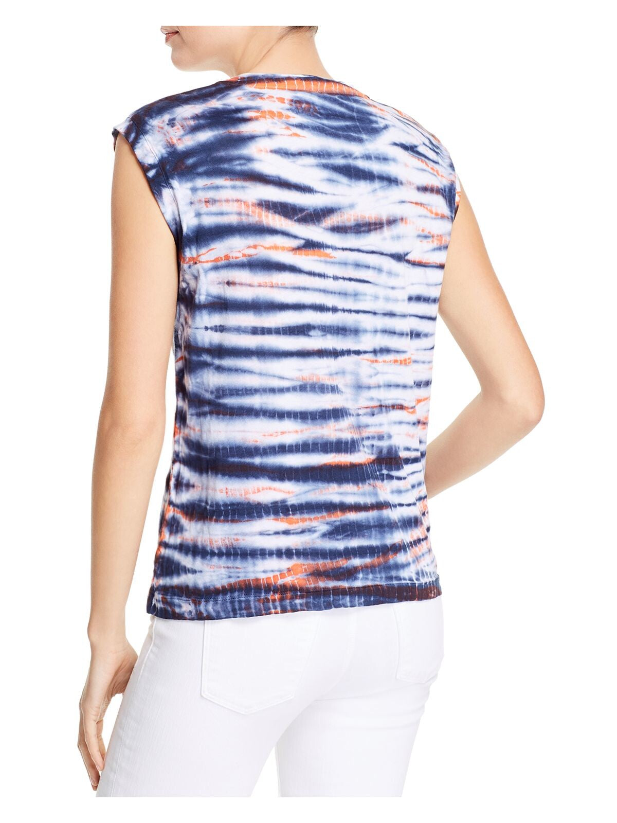 DOLAN Womens Navy Stretch Tie Dye Sleeveless Crew Neck T-Shirt XS