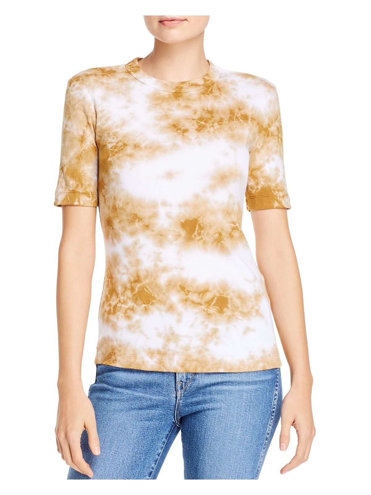 DOLAN Womens Beige Tie Dye Short Sleeve Crew Neck Top XS