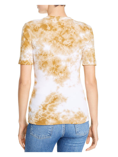 DOLAN Womens Beige Tie Dye Short Sleeve Crew Neck Top XS