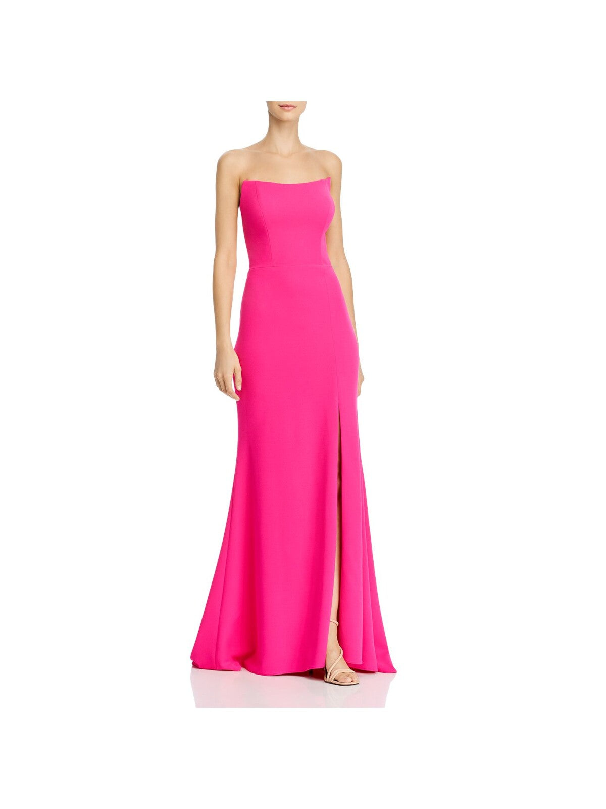 AQUA FORMAL Womens Pink Stretch Zippered Slitted Seamed Waist Pooled Back Hem Sleeveless Strapless Full-Length Formal Gown Dress 2