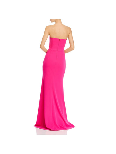 AQUA FORMAL Womens Pink Stretch Zippered Slitted Seamed Waist Pooled Back Hem Sleeveless Strapless Full-Length Formal Gown Dress 2