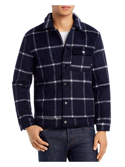 BLANK NYC Mens Navy Windowpane Plaid Coat M