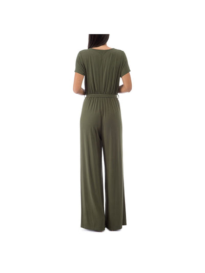 COLLECTION BY BOBEAU Womens Green Stretch Short Sleeve Surplice Neckline Jumpsuit S