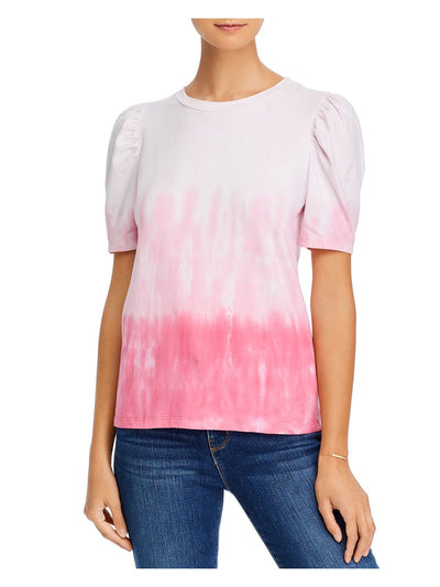 AQUA Womens Pink Gathered Shoulder Tie Dye Crew Neck T-Shirt S