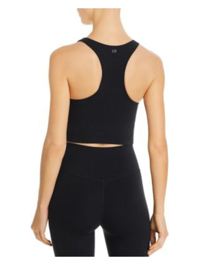 SPLITS 59 Womens Black Racerback Built-in Shelf Bra Sleeveless V Neck Active Wear Crop Top XS