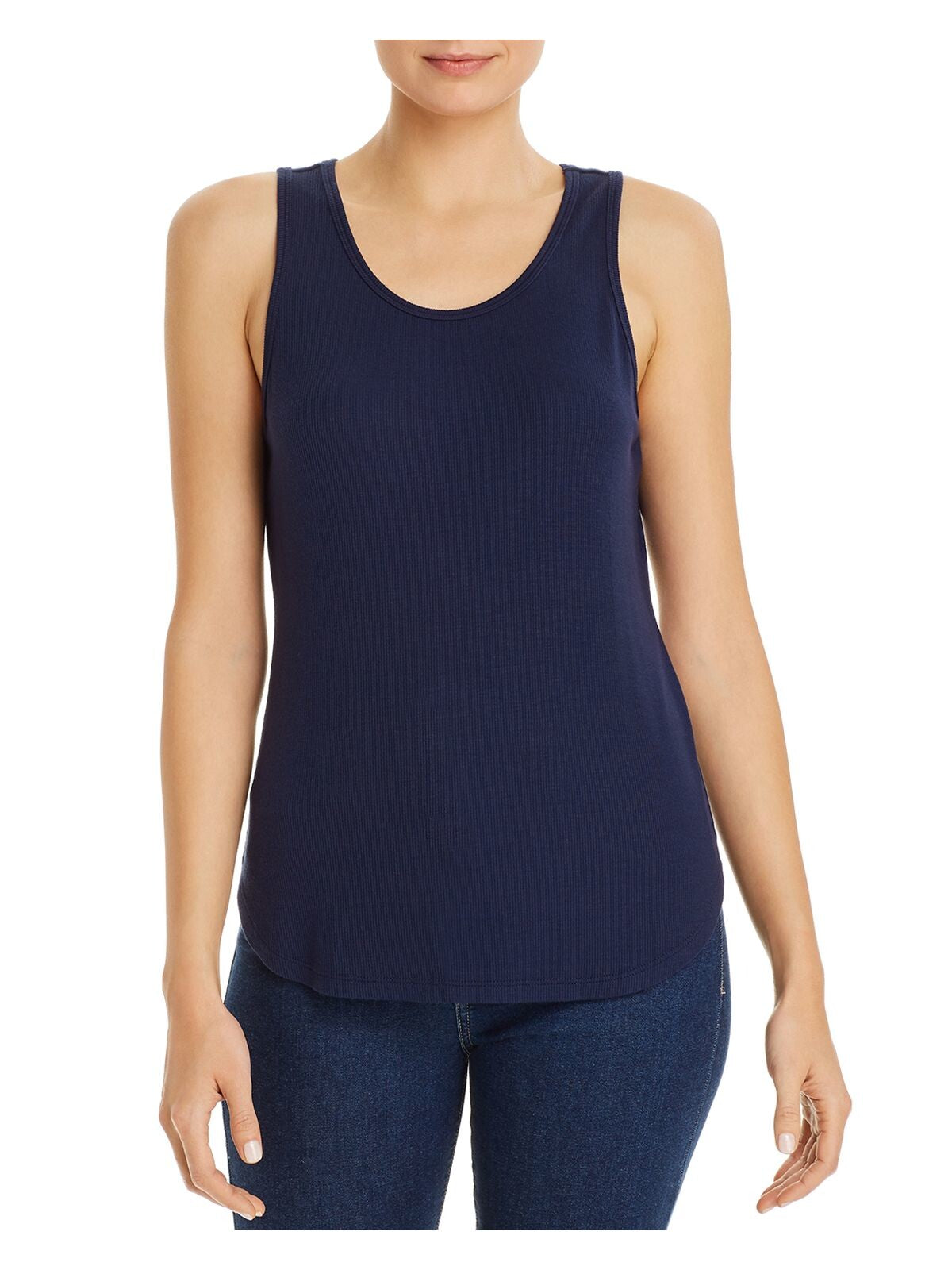 THREE DOTS Womens Navy Sleeveless Scoop Neck Tank Top L