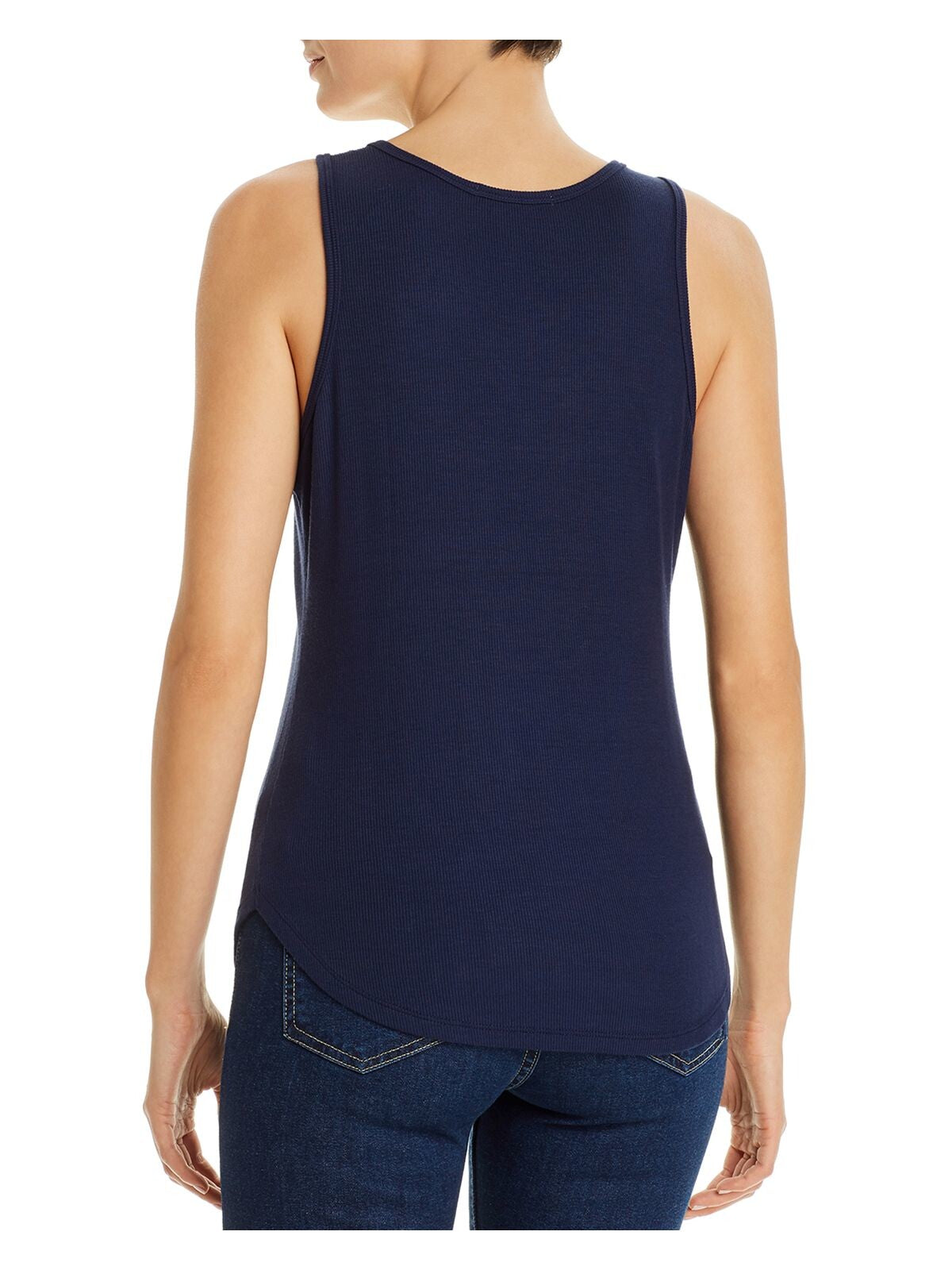 THREE DOTS Womens Navy Sleeveless Scoop Neck Tank Top L