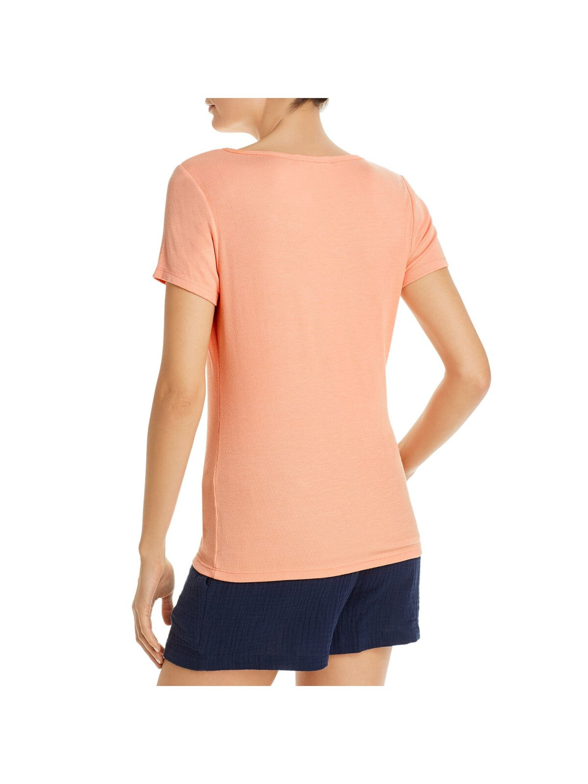 THREE DOTS Womens Ribbed Short Sleeve Scoop Neck T-Shirt