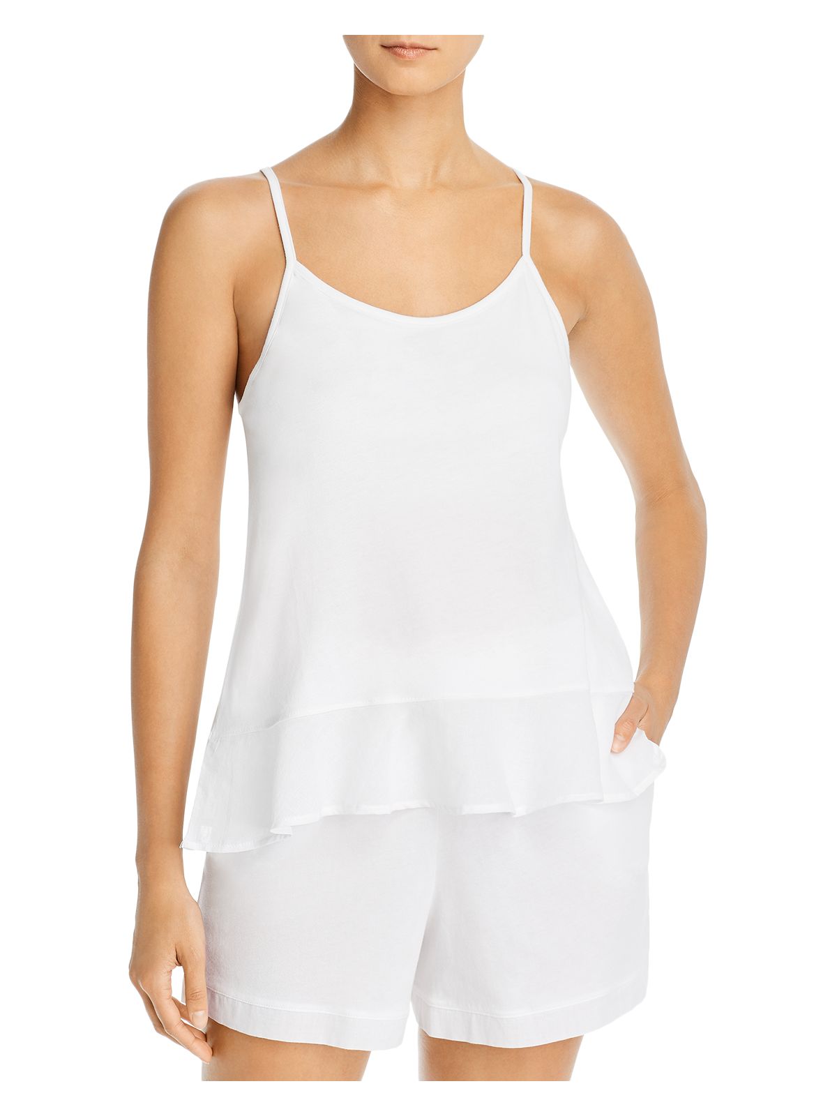 NATURAL SKIN Intimates White Spaghetti Straps Built In Shelf Bra Peplum Hem Sleepwear L