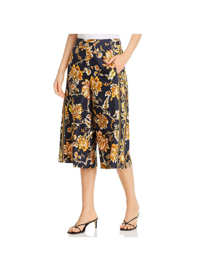 KOBI HALPERIN Womens Black Zippered Elastic Waist Floral Wide Leg Pants S