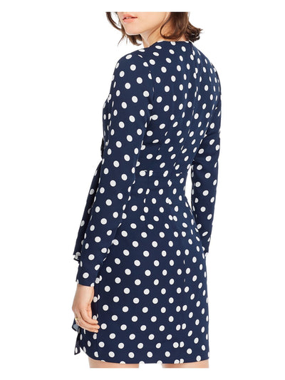 LINI Womens Navy Polka Dot Long Sleeve Short Faux Wrap Dress Size: XS