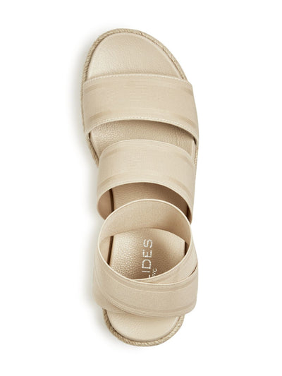 J/SLIDES Womens Beige Comfort 2" Platform Treaded Sole Ankle Strap Stretch Quartz Round Toe Wedge Slip On Espadrille Shoes 7.5 M