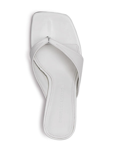 SIGERSON MORRISON Womens White Padded Kaliska Square Toe Flare Slip On Leather Dress Thong Sandals 37.5
