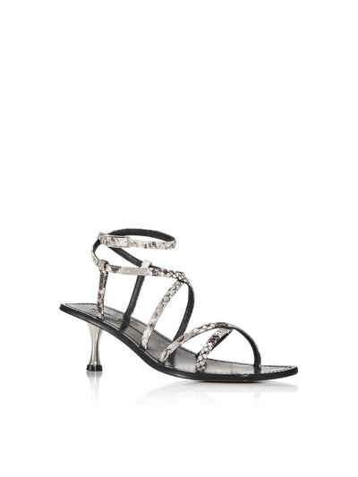 SIGERSON MORRISON Womens Gray Snake Metallic Heel Strappy Irma Square Toe Kitten Heel Buckle Leather Dress Sandals Shoes 38.5