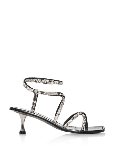 SIGERSON MORRISON Womens Gray Snake Metallic Heel Strappy Irma Square Toe Kitten Heel Buckle Leather Dress Sandals Shoes 38.5