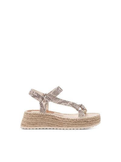 DOLCE VITA Womens Beige Snakeskin 1" Platform Stitch Detailing Ankle Strap Mano Round Toe Wedge Leather Espadrille Shoes 9