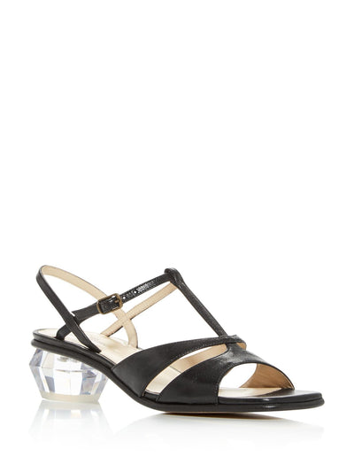 MARC JACOBS Womens Black T-Strap Strappy The Gem Square Toe Sculpted Heel Buckle Leather Slingback Sandal 38.5