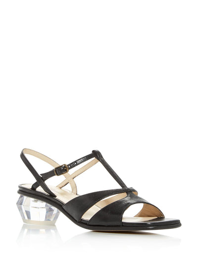 MARC JACOBS Womens Black T-Strap Strappy The Gem Square Toe Sculpted Heel Buckle Leather Slingback Sandal 36.5