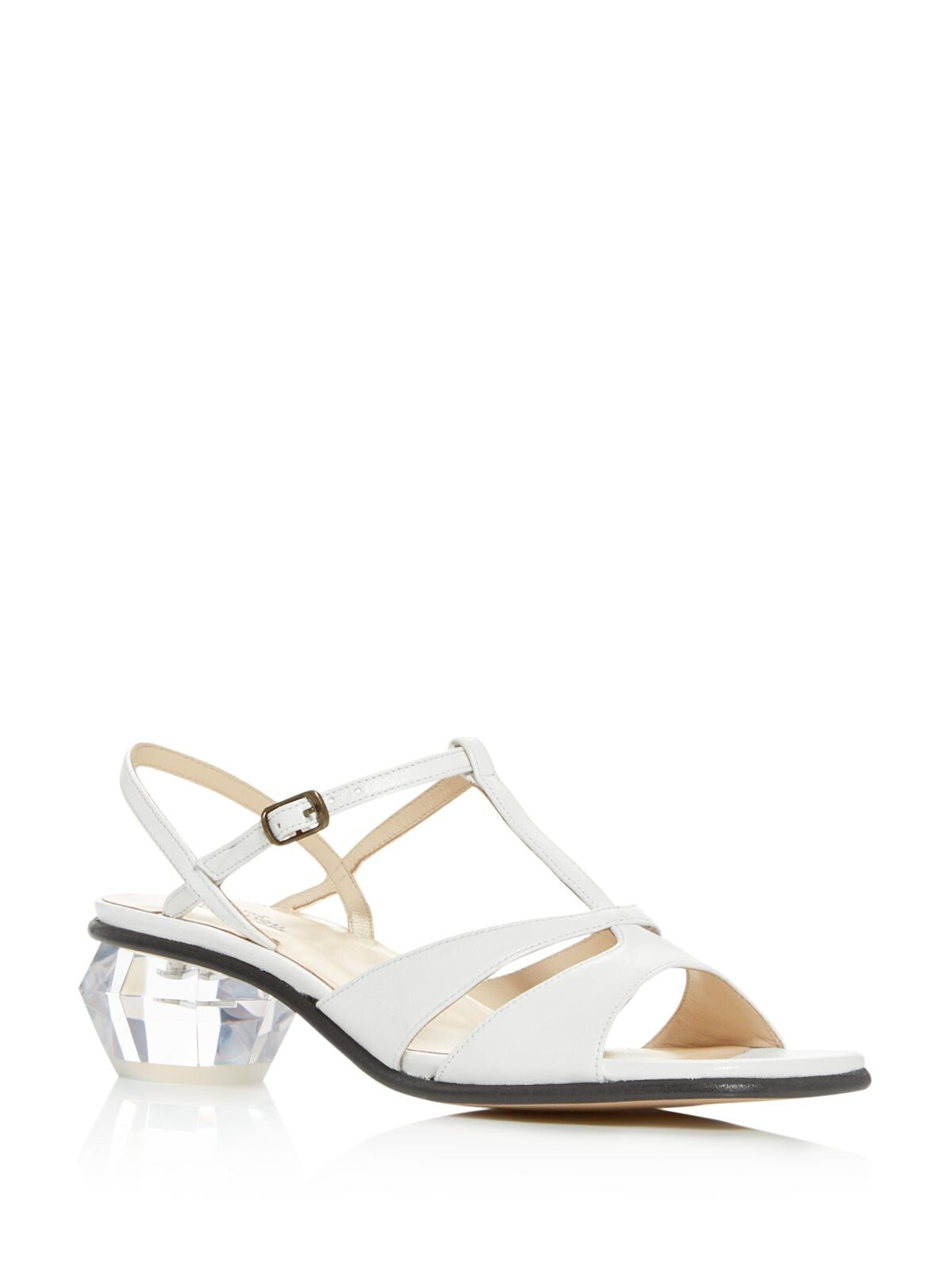 MARC JACOBS Womens White Adjustable Padded T-Strap Strappy The Gem Square Toe Sculpted Heel Buckle Leather Dress Slingback Sandal 39.5