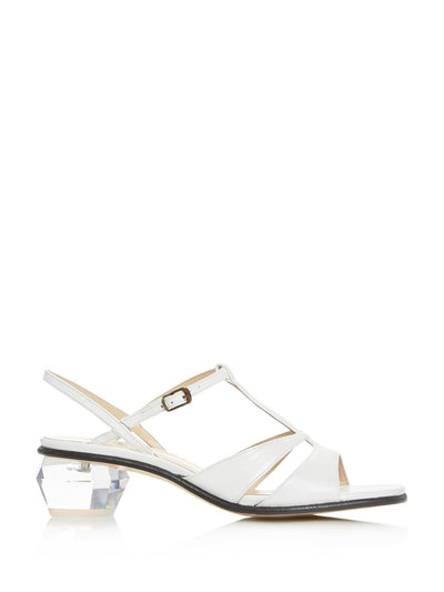 MARC JACOBS Womens White Adjustable Padded T-Strap Strappy The Gem Square Toe Sculpted Heel Buckle Leather Dress Slingback Sandal 36.5