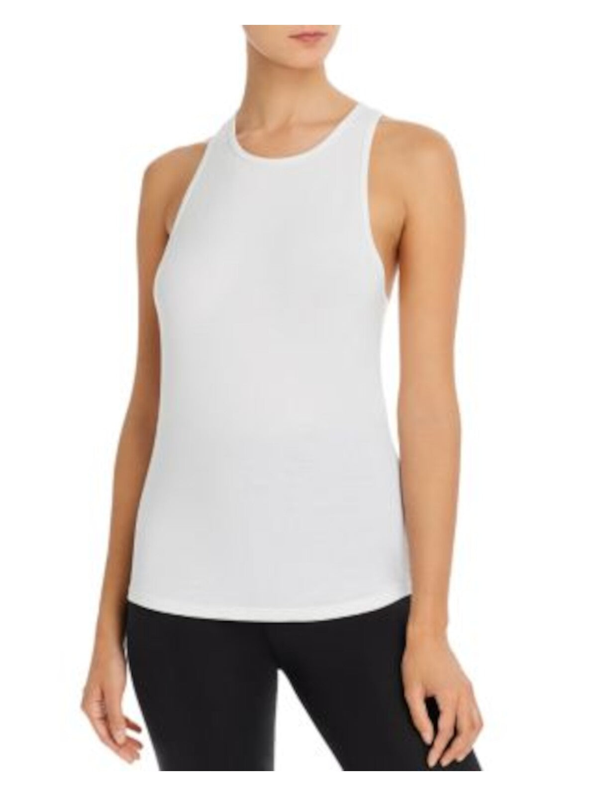 URBAN SAVAGE Womens White Racerback Moisture Wicking Shirred Color Block Sleeveless Jewel Neck Tank Top XS