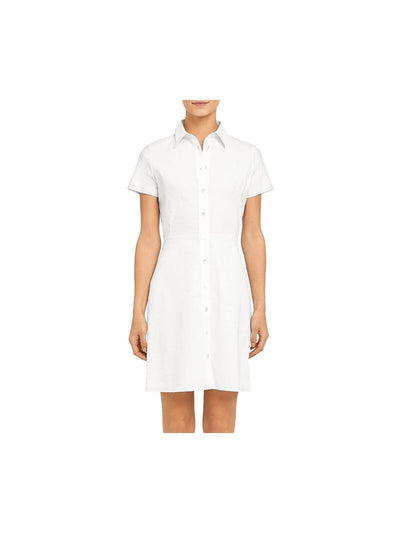 THEORY Womens White Fitted Button Front Short Sleeve Collared Short Shirt Dress 8