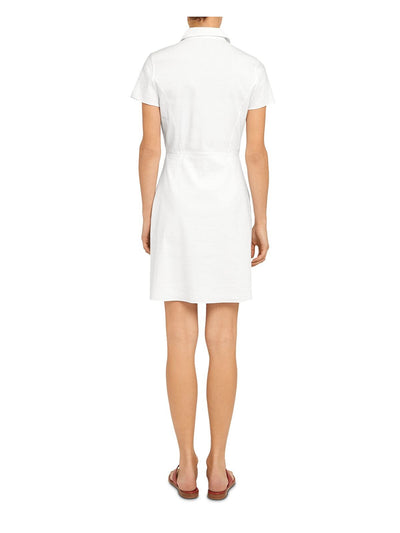 THEORY Womens White Fitted Button Front Short Sleeve Collared Short Shirt Dress 6