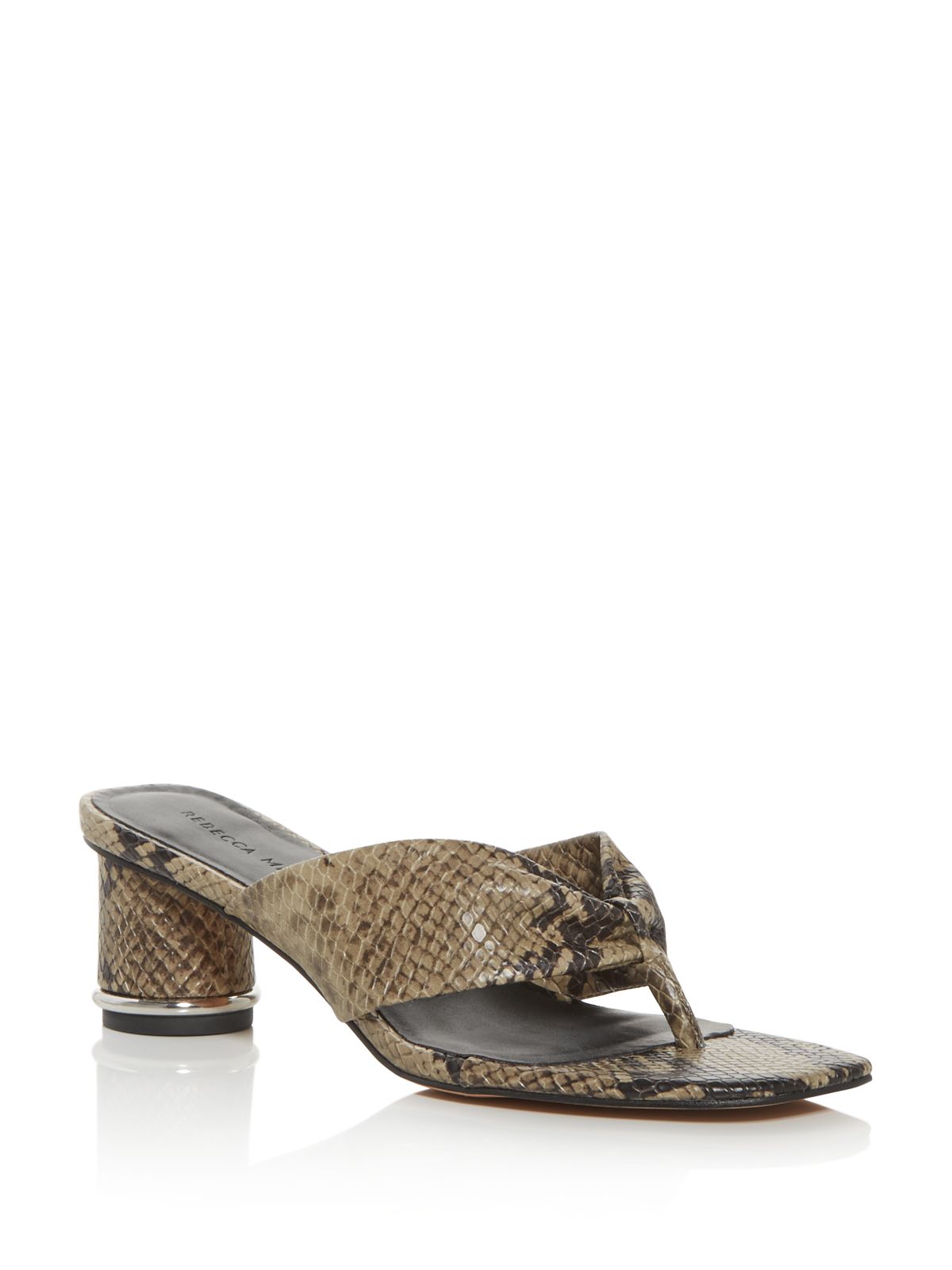 REBECCA MINKOFF Womens Gray Snake Metallic Padded Abrianna Square Toe Block Heel Slip On Leather Heeled Thong Sandals 8.5 M