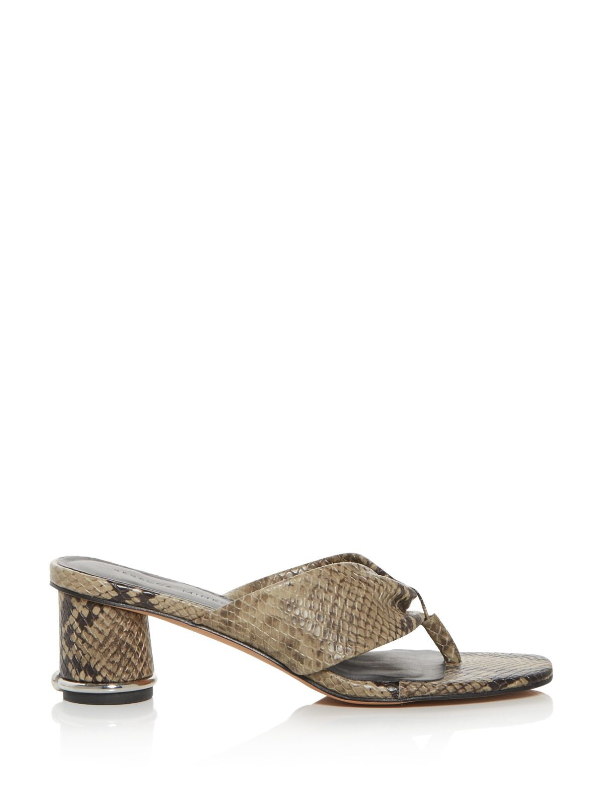 REBECCA MINKOFF Womens Sandrift Beige Snakeprint Padded Embellished Abrianna Open Toe Slip On Leather Dress Heeled Thong Sandals 9.5 M