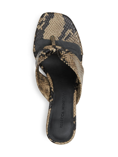 REBECCA MINKOFF Womens Sandrift Beige Snakeprint Padded Embellished Abrianna Open Toe Slip On Leather Dress Heeled Thong Sandals 6.5 M